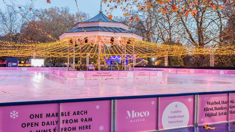 Ice rink at Hyde Park Winter Wonderland sponsored by Moco Museum