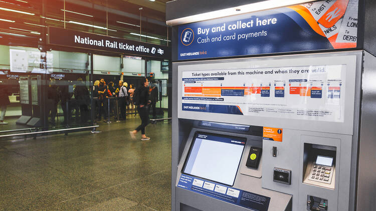 Ticket machine at King’s Cross station in London