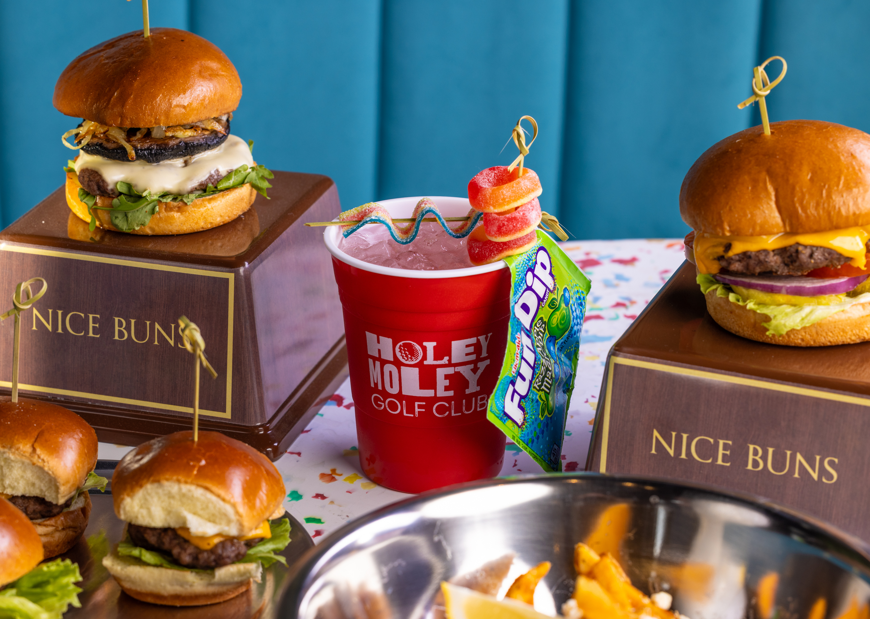 Burgers and fries at Holey Moley Golf Club