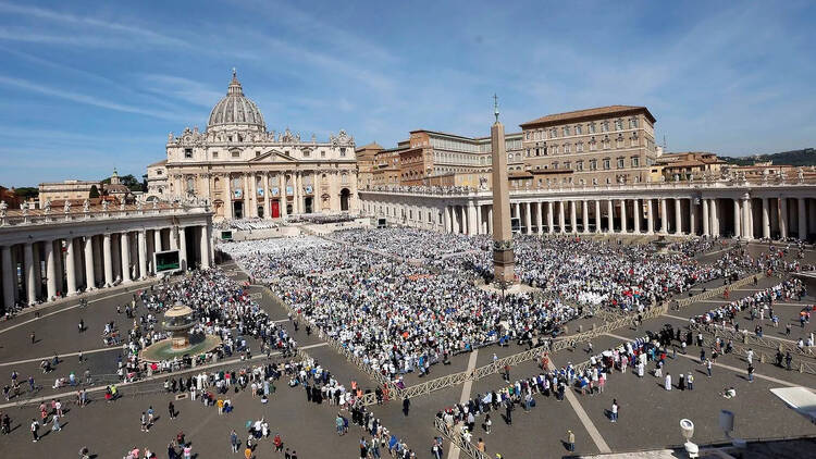 A view of St. Peter’s Square, Vatican City with crowds