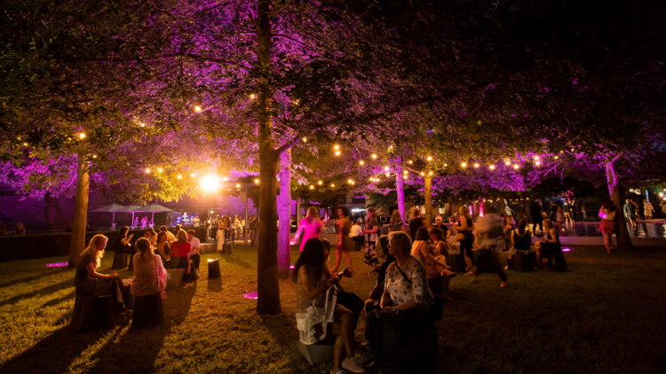 A crowd at NGV Friday Nights in the garden