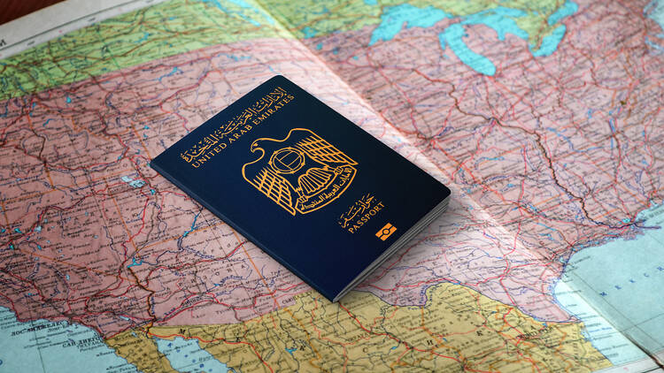 UAE passport on a world map