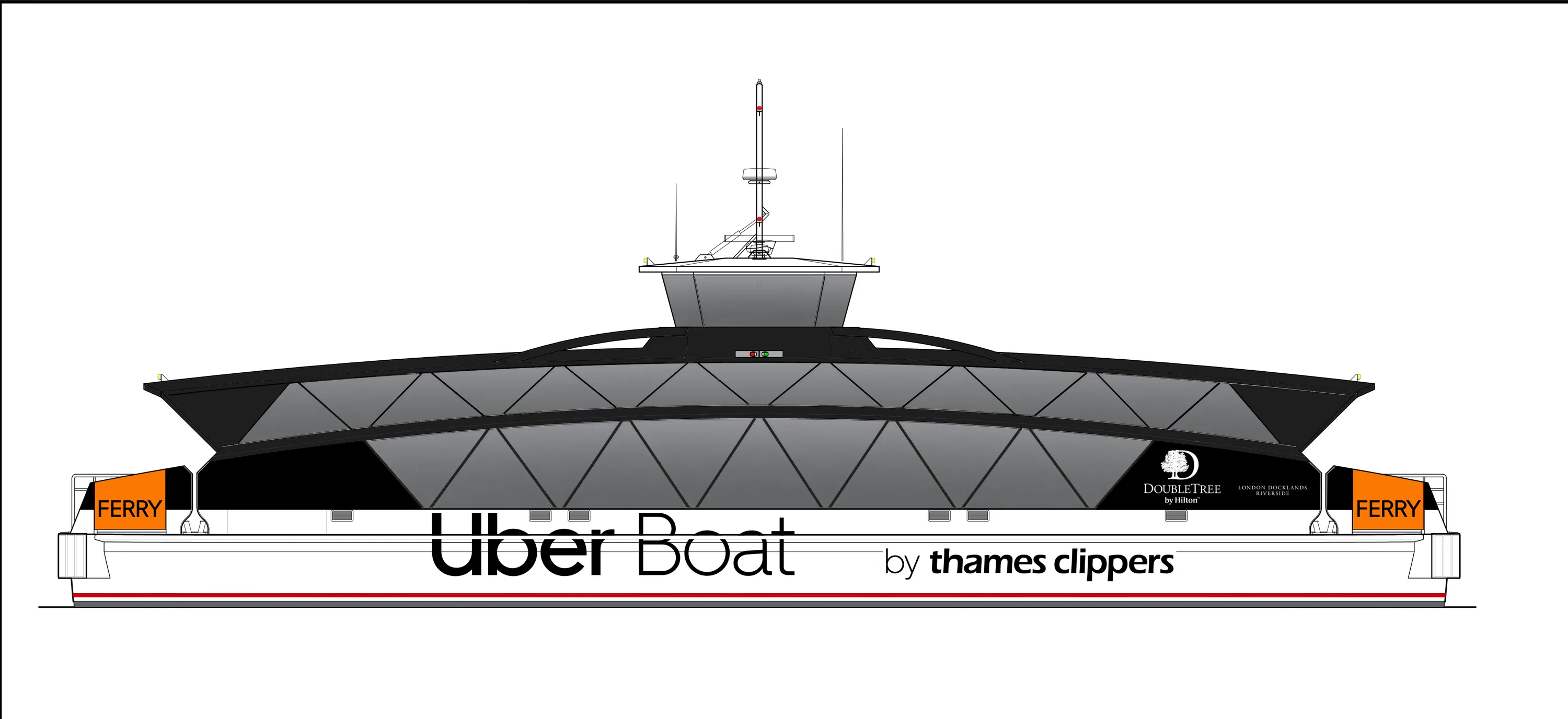 Artists impression of Orbit Clipper Uber Boat electric ferry