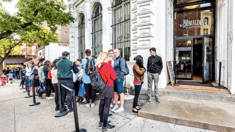 New Yorkers in line outside Grimaldi's