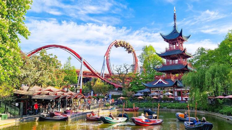 COPENHAGEN,DENMARK-MAY 18,2023: Tivoli Gardens is Copenhagen's famous and magical theme park, located right in the heart of the city. It is the third-oldest operating amusement park in the world