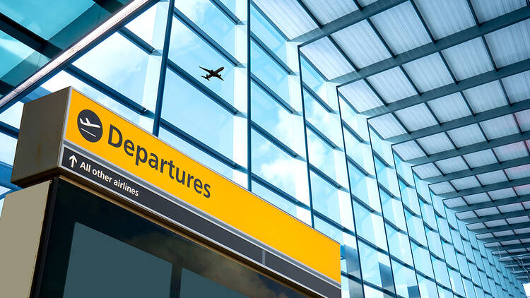 Departures board at London Heathrow airport