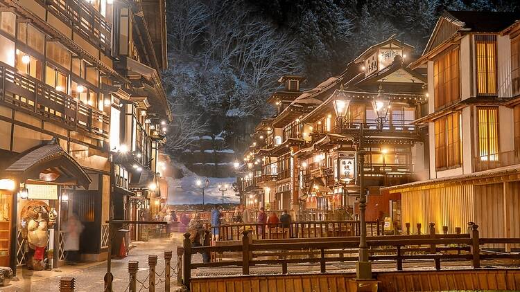 Ginzan Onsen, Japan on a winter evening