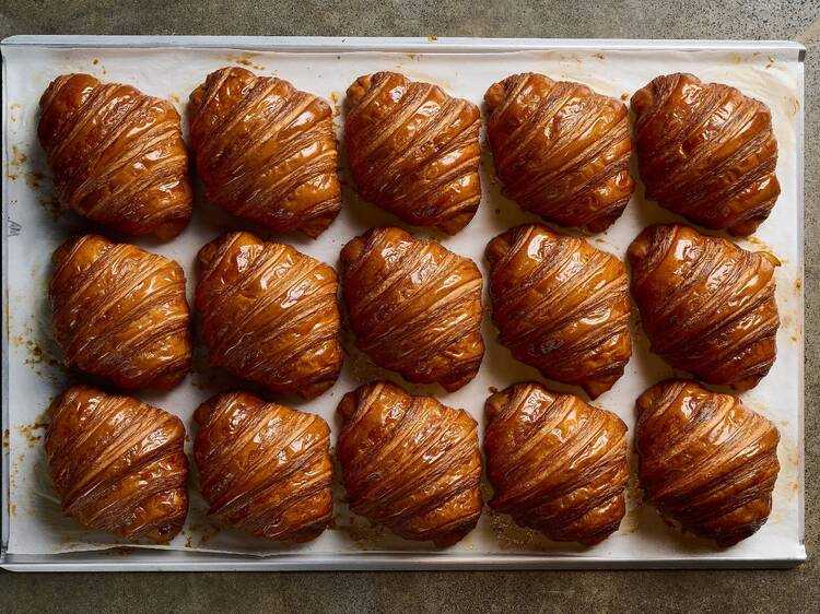 Tray of plain croissants