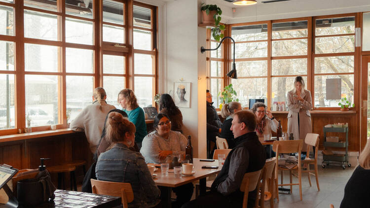 Inside of cafe with customers