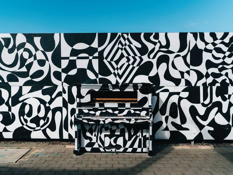 Outdoor mural with piano