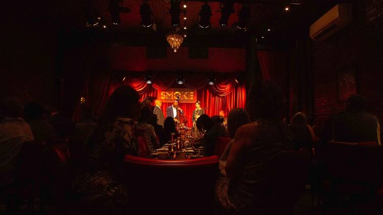 A dimly lit jazz club.