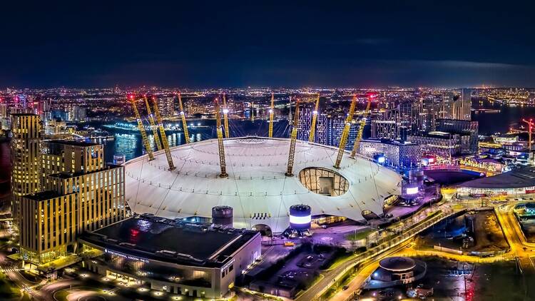 London's O2 Arena at night 