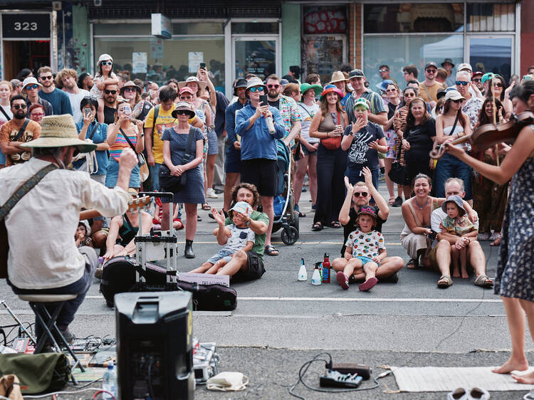 Artists play in front of crowd