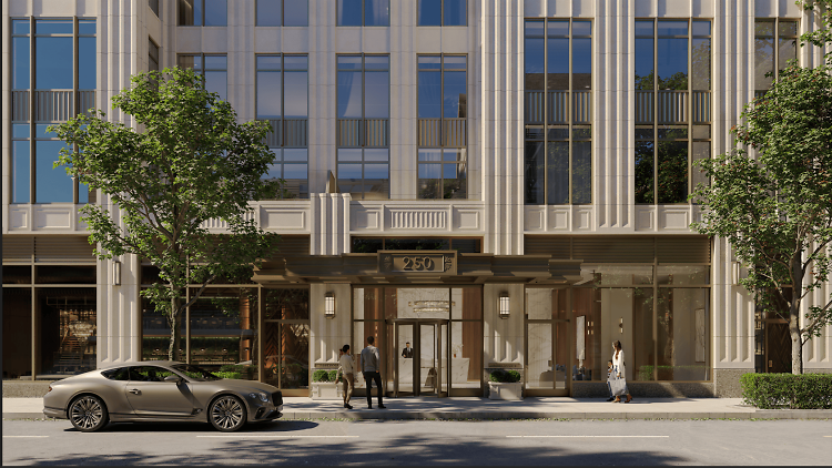 rendering of the facade of a new luxury apartment in NYC