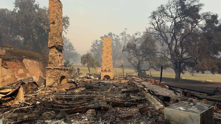 The remains of the Will Rogers State Historic Park Ranch House