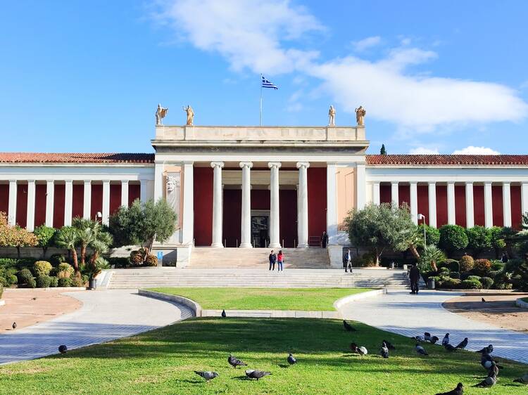 ATHENS, GREECE - DECEMBER 4TH 2024: Exterior view of the National Archaeological Museum in Athens, Greece. The museum is situated on Patision street adjacent to the Exarcheia neighborhood.