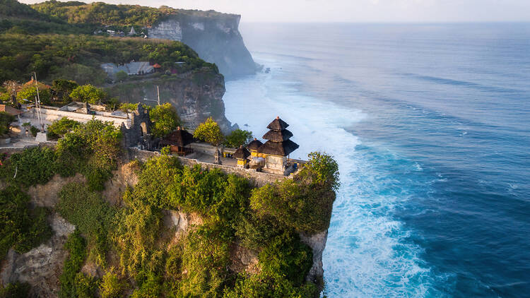 Aerial view of Pura Luhur Uluwatu Temple in Bali Indonesia