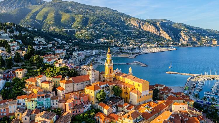 Aerial summer view of Menton, French Riviera (Côte d'Azur), France