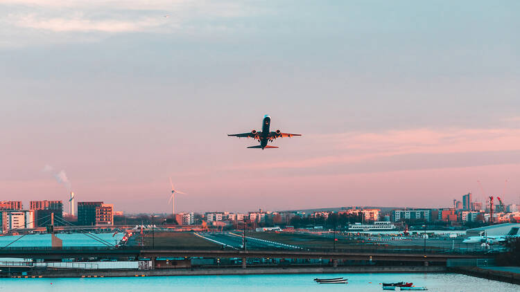 Plane taking off from London City Airport 