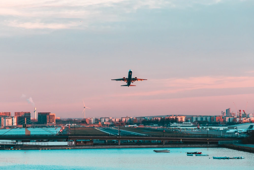 Plane taking off from London City Airport 