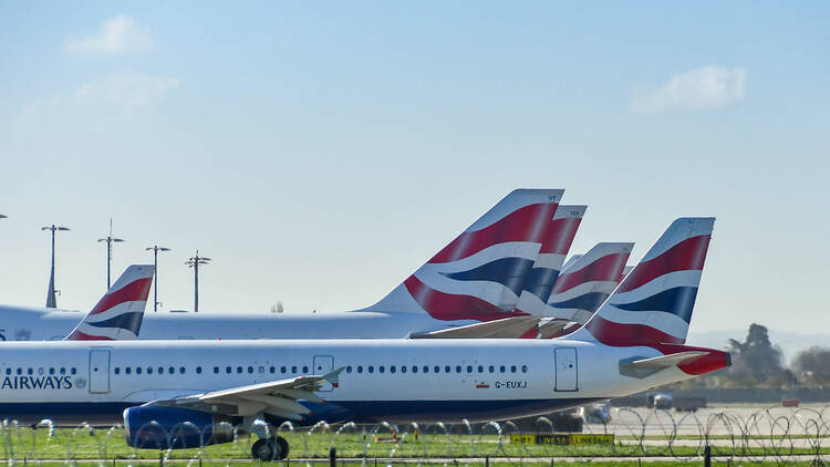 British Airways planes on the runway at London Heathrow Airport