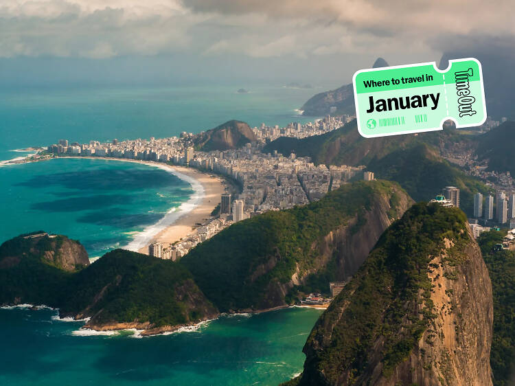 Brazil landscape with a 'where to travel in January' sticker