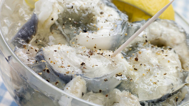 Jellied eels in a dish