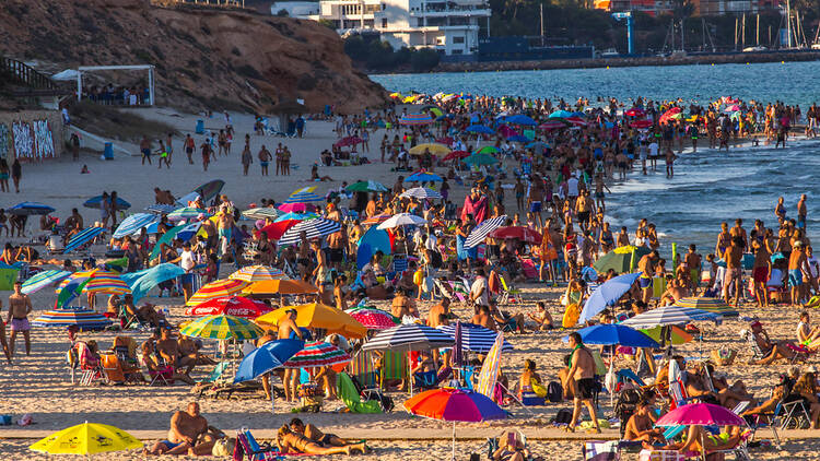 Overcrowded beach in Spain