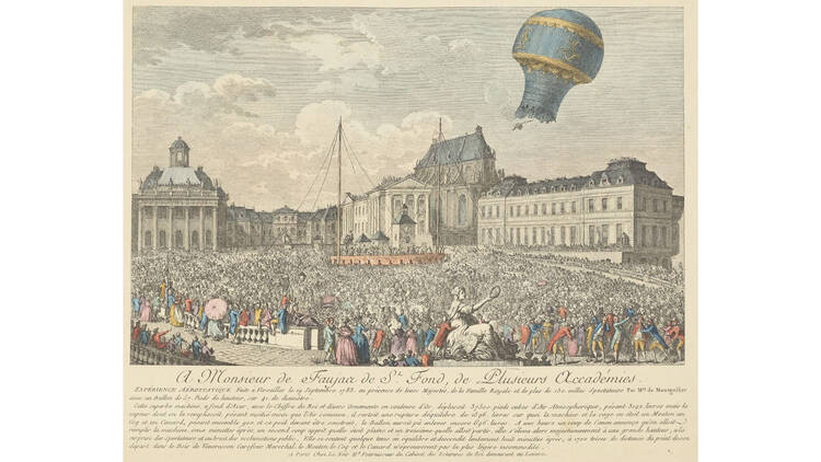 A print depicting the ascent of a Montgolfier balloon, 1783