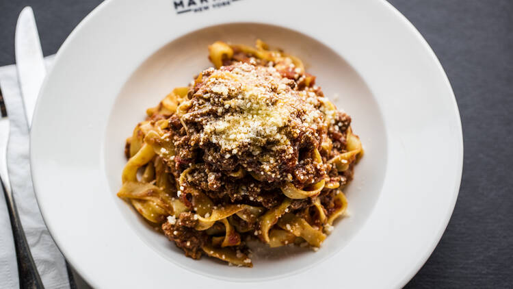 A plate of red pasta 