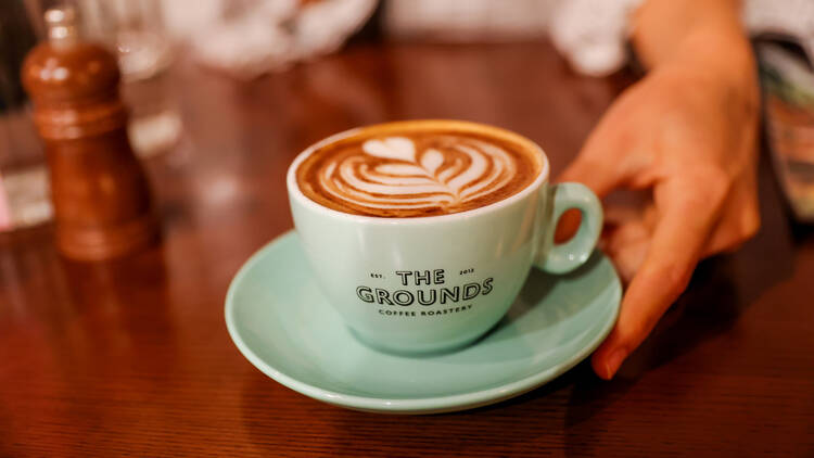 Coffee in mint green mug