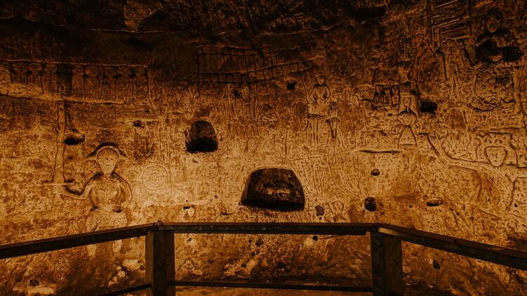 Carvings inside Royston Cave