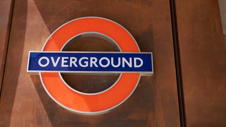 A London Overground roundel at Hackney Wick station