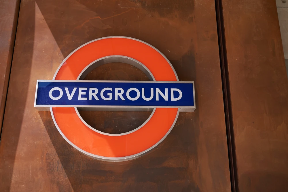 A London Overground roundel at Hackney Wick station
