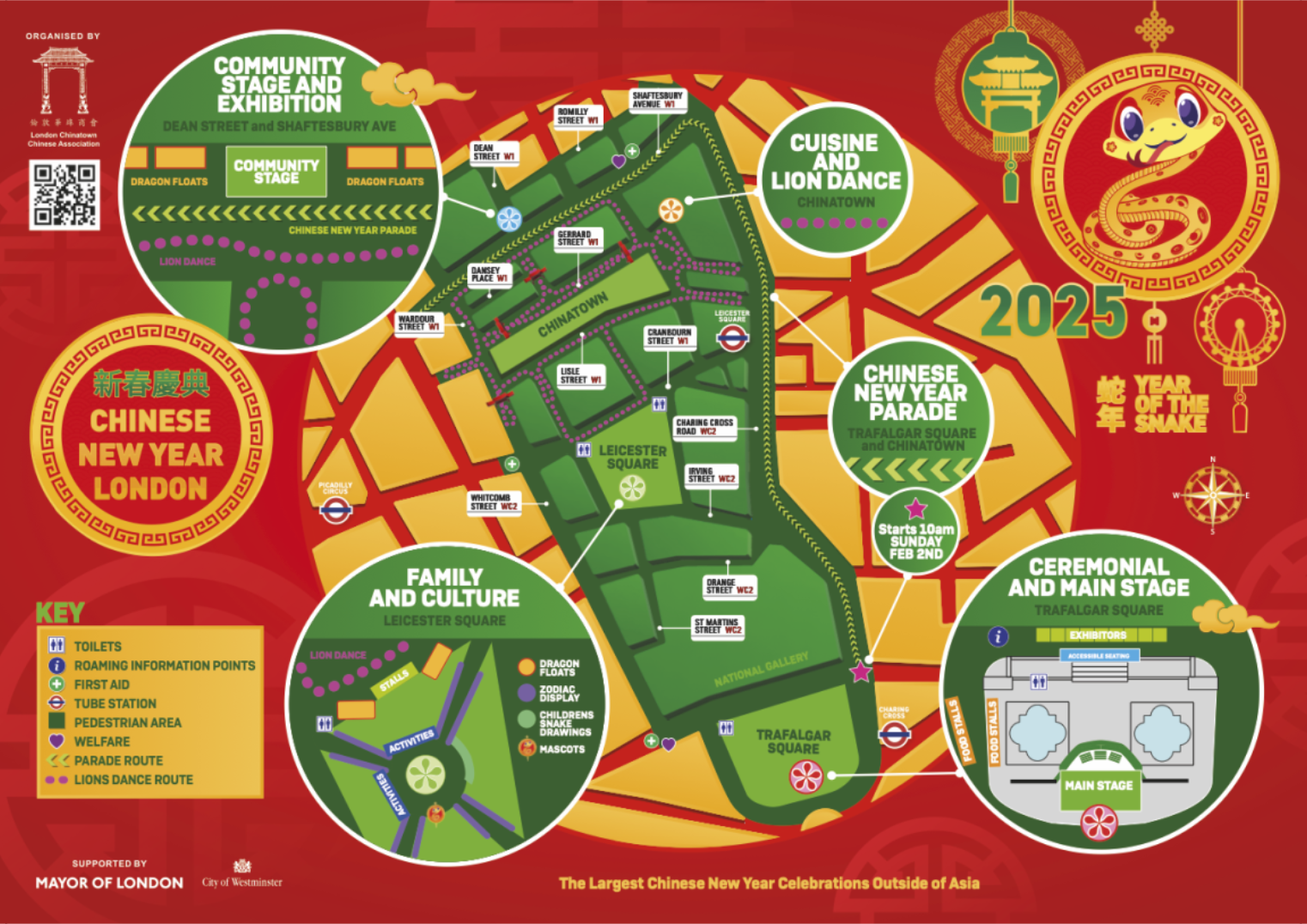 Route map of London Chinese New Year parade 2025