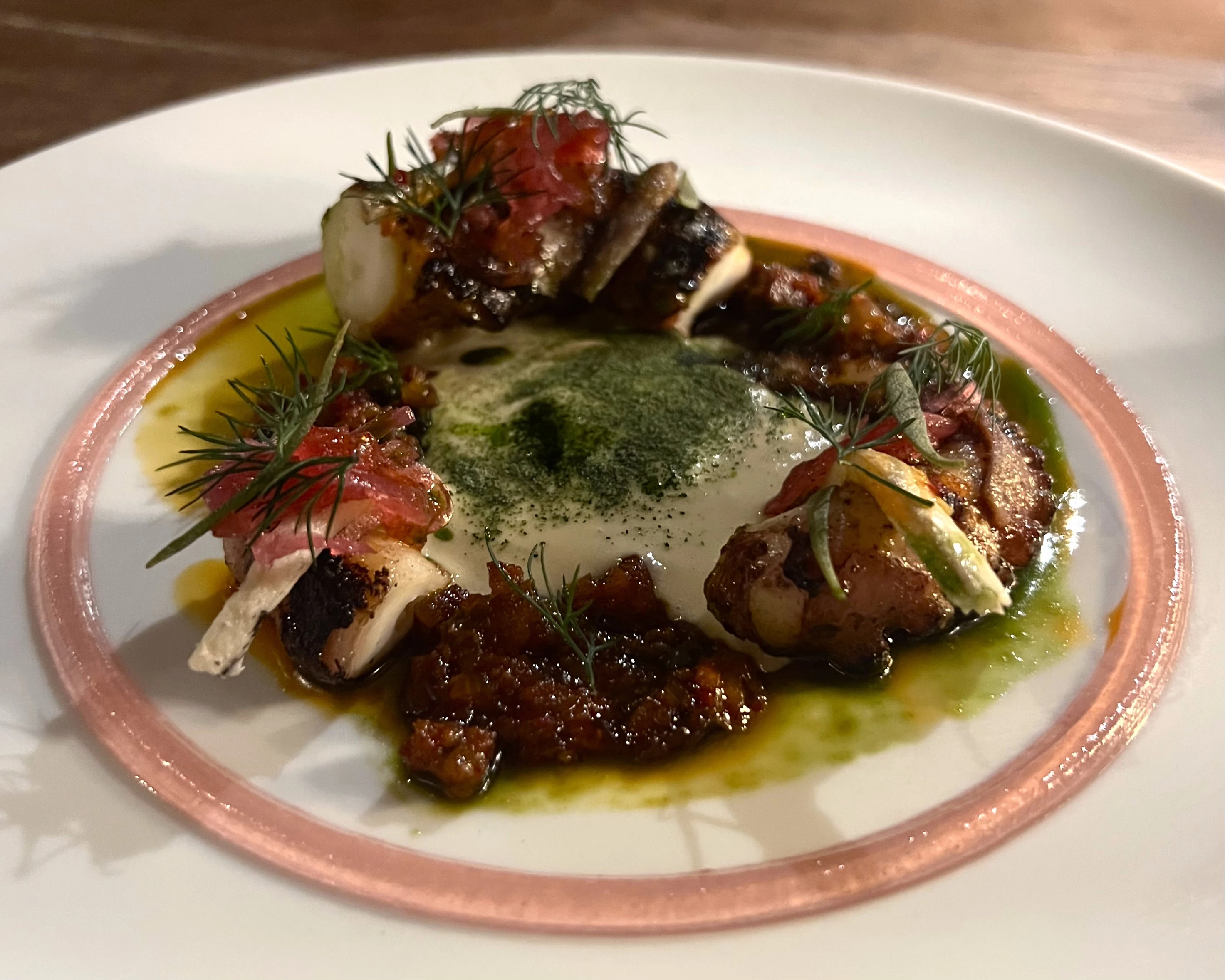 Barbecued octopus at the Unruly Pig, Suffolk