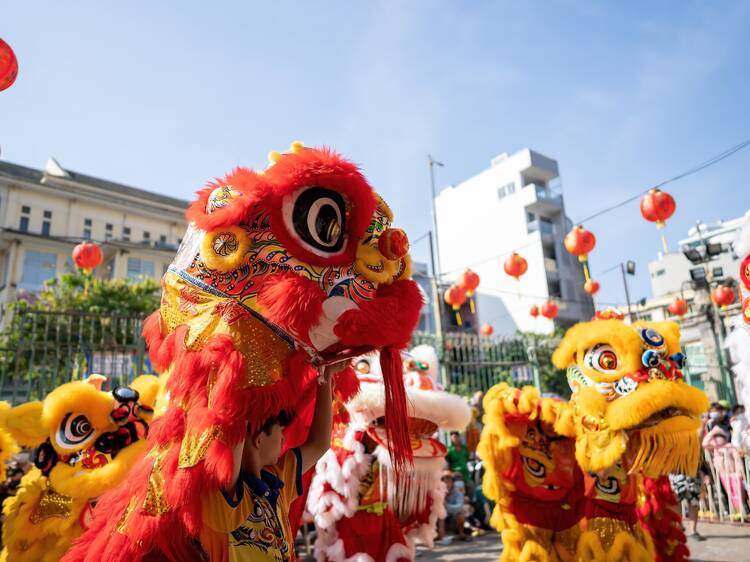 The mandatory lion dance performances