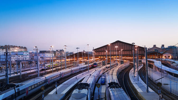 Aerial view of Gare Du Nord Station by night