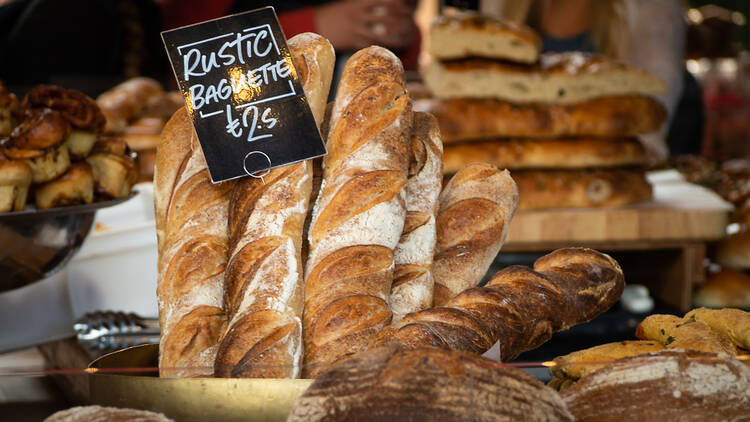 Baguettes on sale at Borough Market in London