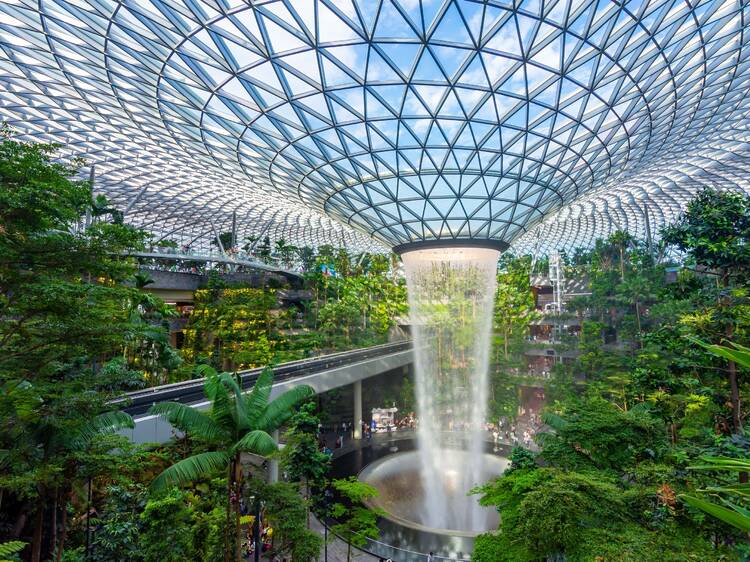 Admire the tallest indoor waterfall at Jewel Changi Airport