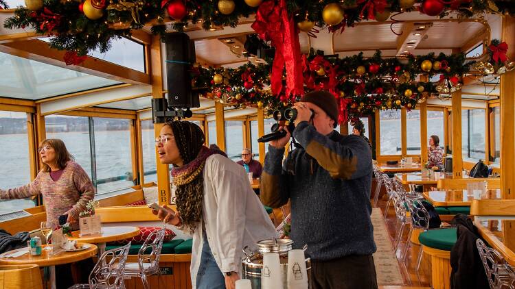 winter wildlife cruise on offer from Classic Harbor Line interior of the ship