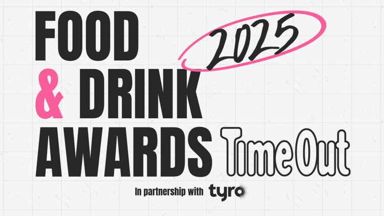 A pink, white and black graphic that reads 2025 Food & Drink Awards Time Out