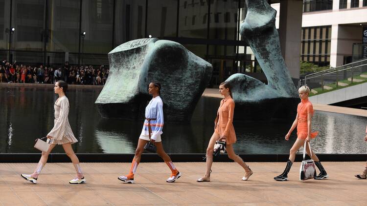 New York, New York / USA - September  7 2019: Models walk the runway at the Lincoln Center for the Longchamp Summer 2020 collection during New York Fashion Week