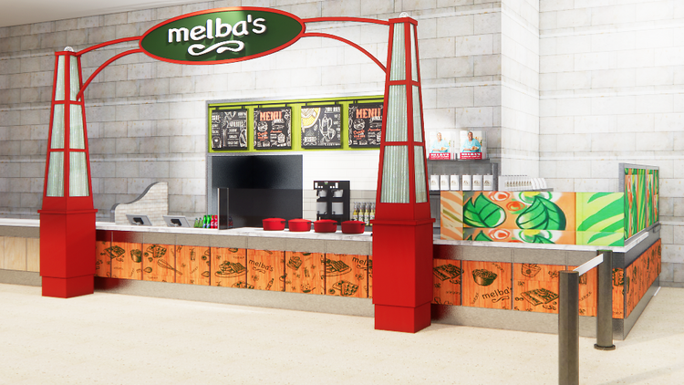 A rendering Melba's stall at Grand Central Station