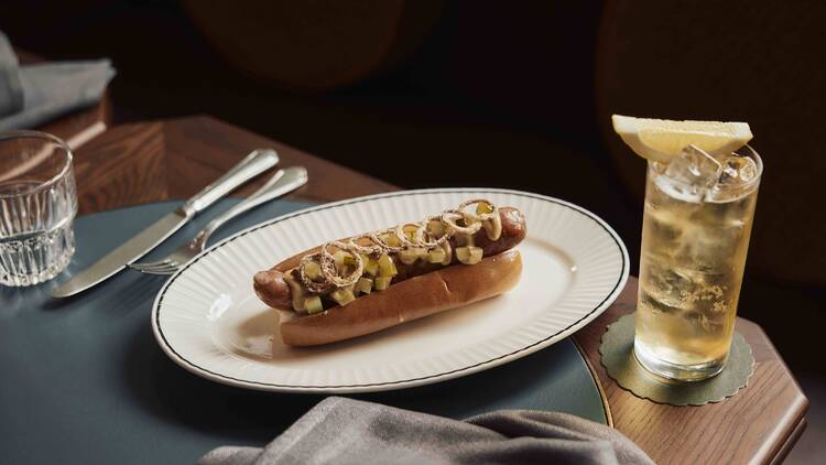 Hotdog and a cocktail at Bar Julius