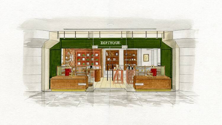 Rendition of Diptyque's boutique in Canary Wharf 