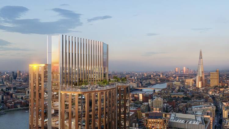 Rooftop view of skyscrapers at The Round, Bankside