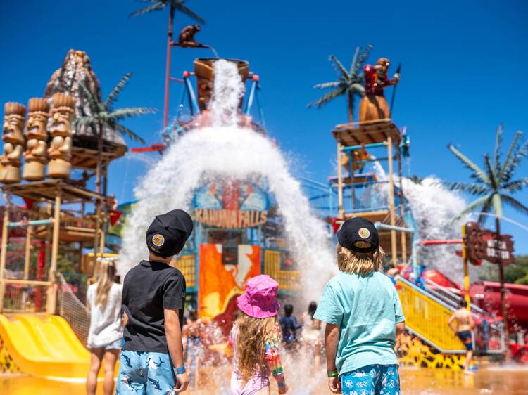 Kids standing in front of waterpark