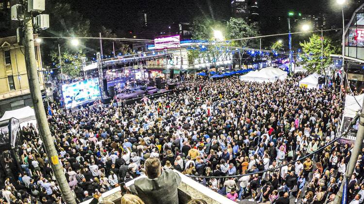 Thousands of people gather for the Antipodes Greek Festival in Melbourne's CBD.