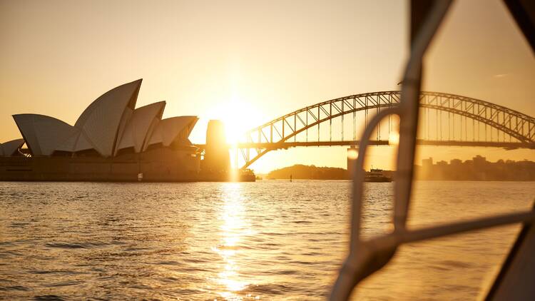 View of Sydney Opera House and Harbour Bridge from water